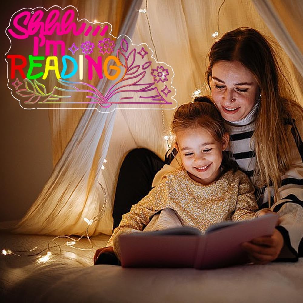 RuCvixkt Reading Neon Sign Classroom Led Neon Lights for Wall Decor, Bookshelf Neon Sign for Reading Room, USB Powered Neon Lights for Library Read Book Lovers Reading Decor