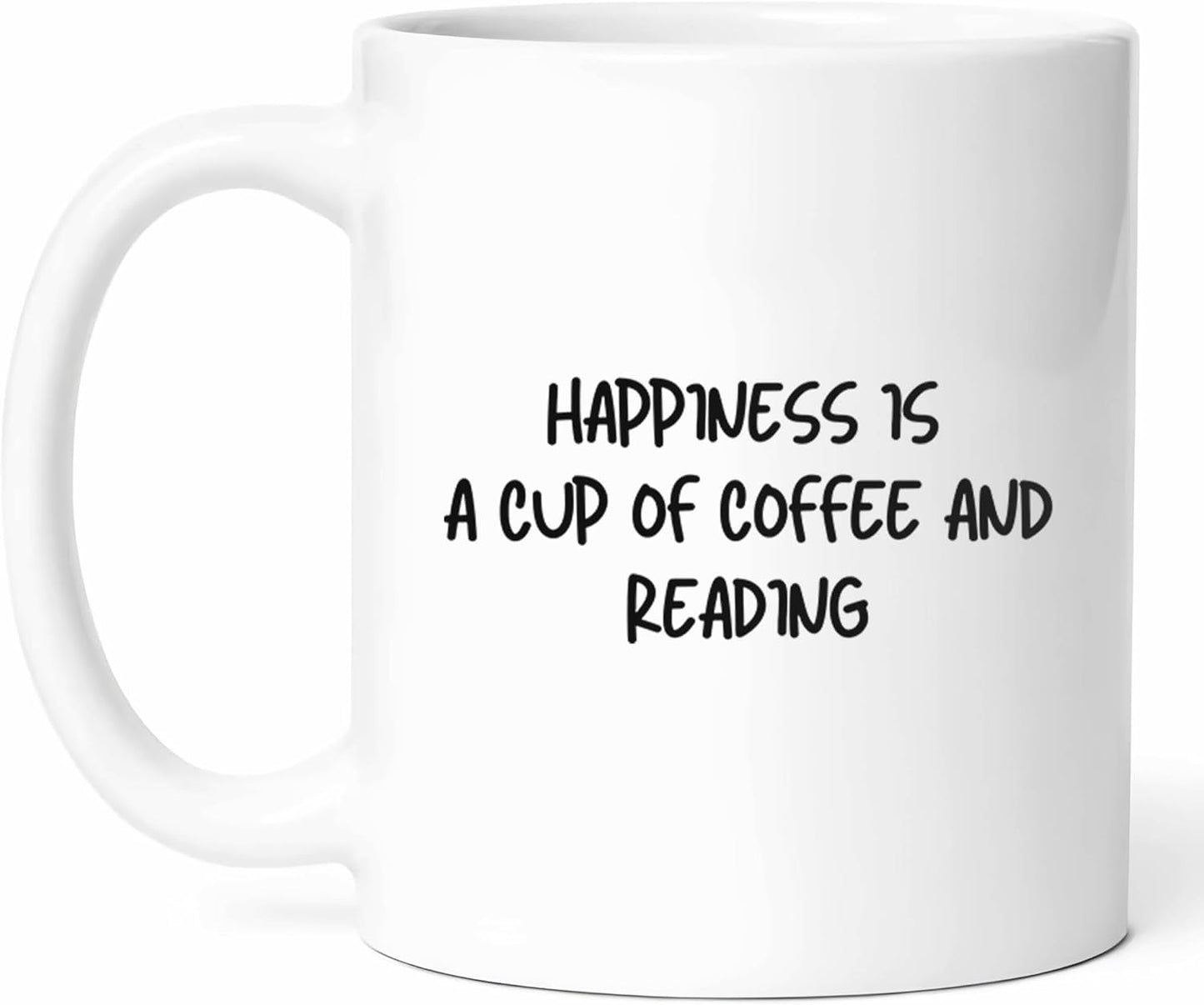 Hapiness Is Coffee And Reading Mug - Bookworm Cup - Literary Funny Gift From - Story Tea Mugs - Page Turner Cups - 11 Oz Ceramic Gifts For Readers, Birthday, Him, Her, Book Library