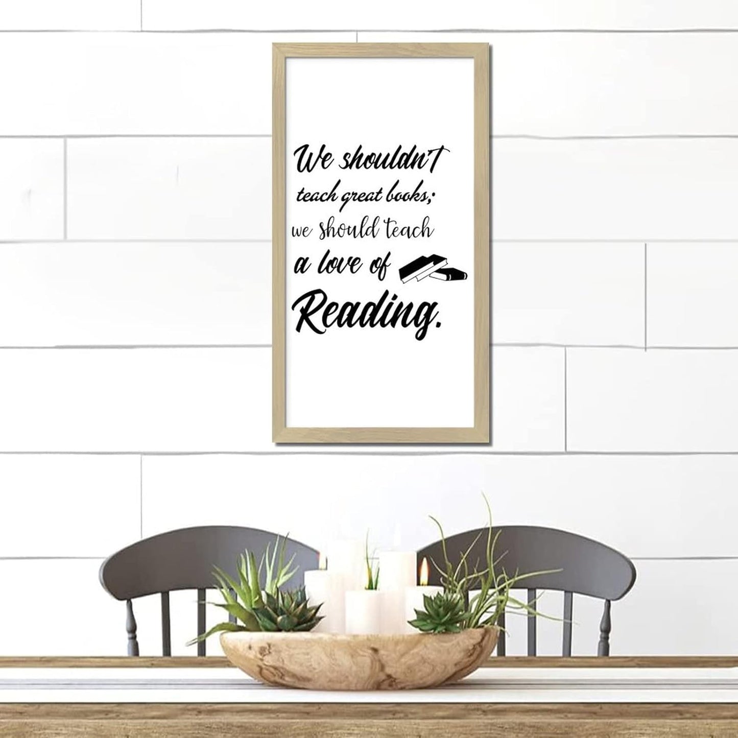 Framed Wood Sign Inspirational Quotes We Shouldn't Teach Great Books We Should Teach a Love of Reading Bible Quotes Beige Frame Wooden Plaque for Front Door Farmhouse Wall Decor 22x12in