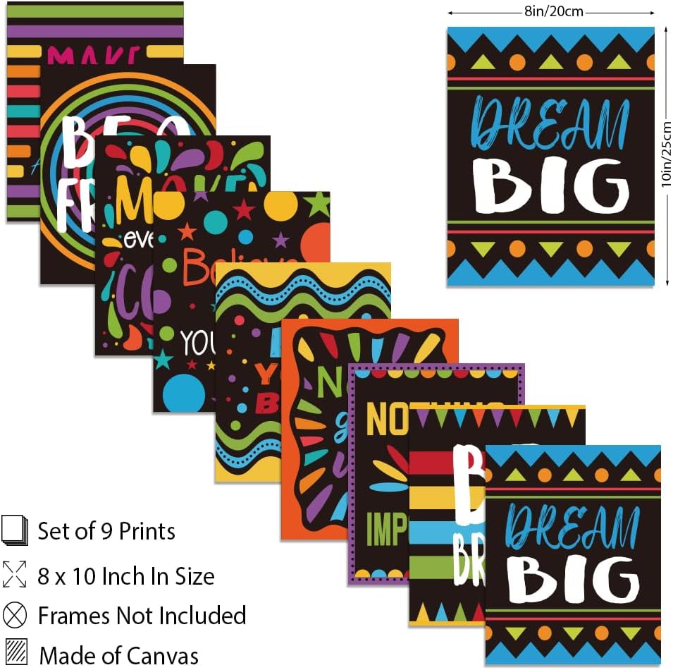 WEBEEDY 9 Pcs Motivational Posters Believe in Yourself Inspiring Canvas Wall Art Decor Boho Aesthetic Prints for Wall Decor Unframed,20x25cm/8x10 Wall Art for Living Room Bedroom Office Library Decor