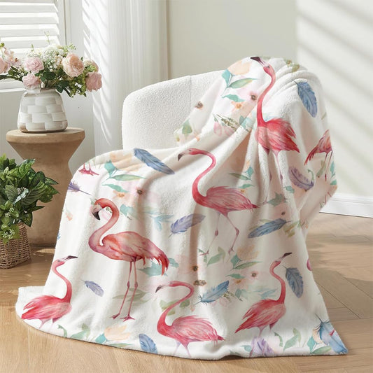 Flamingo Blanket Watercolor Flower Throw Blankets Ultra Soft Flannel Throw Blankets Lightweight Cozy Fluffy Plush Blanket for Bed Couch Sofa 50" X 60"