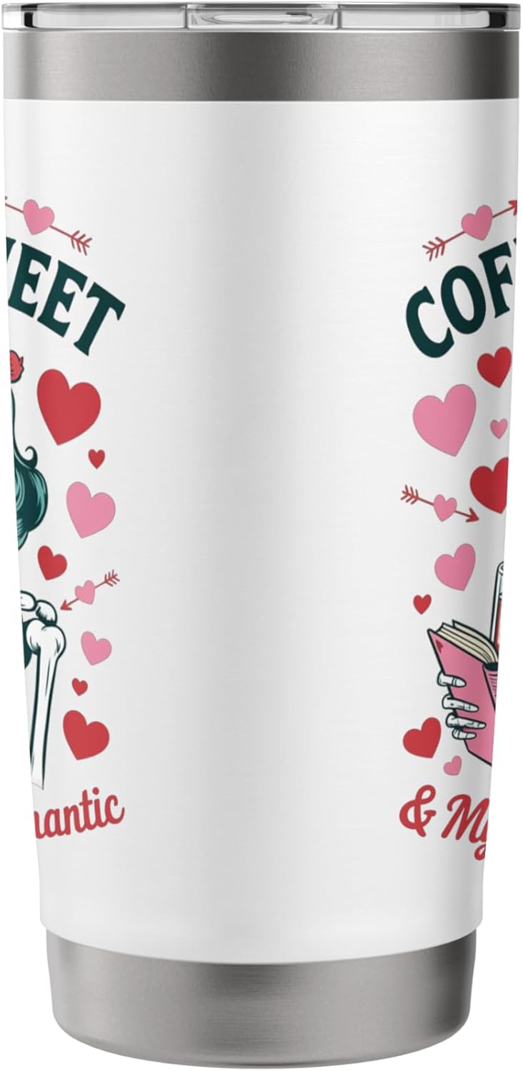 Coffee Sweet Books Romantic Skeleton Reader Vintage Style Stainless Steel Insulated Tumbler