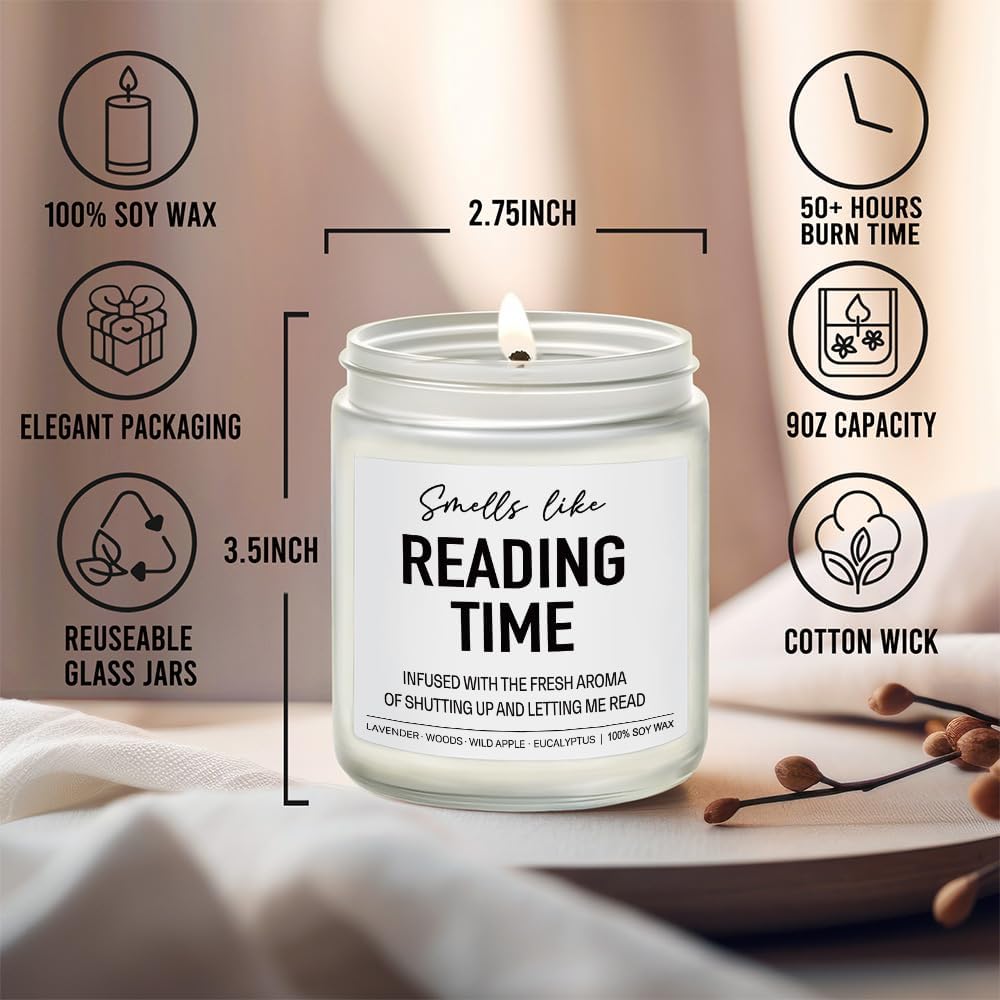 Reading Candle, Book Lovers, Readers, Bookish Gifts, Funny Halloween, Christmas, Birthday Gifts for Book Lovers Women, Bookworm, Librarian, Lavender Wood Wild Apple Eucalyptus Scent Candle 9OZ