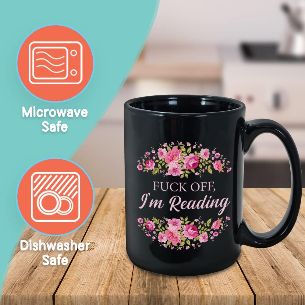 Book Lover Coffee Mug 15 oz Black, Funny Sayings Bookworm Reader Book Club Author Writer