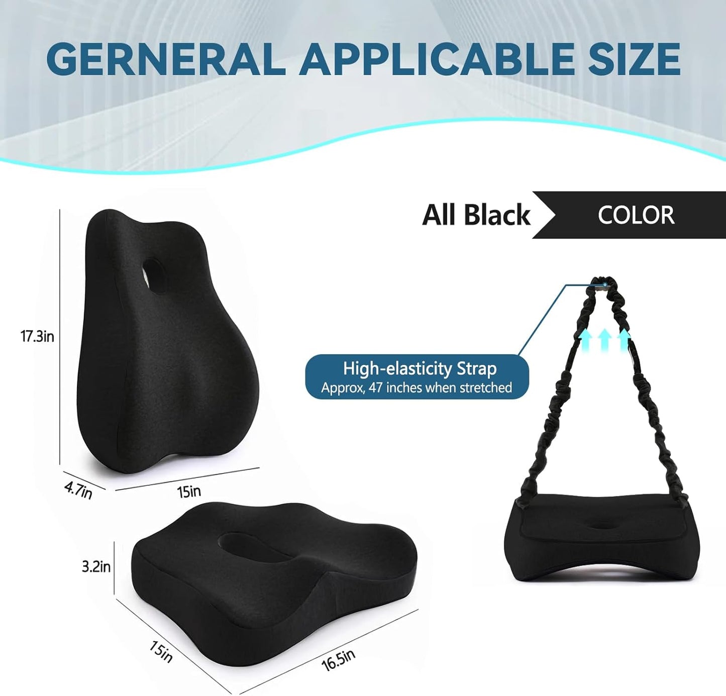 Seat Cushion & Lumbar Support Pillow Set for Office Chair, Ergonomic Pillow for Sciatica Pain Relief, Memory Foam Back Support Pillow & Chair Cushion for Car seat, Desk Chair (Black)