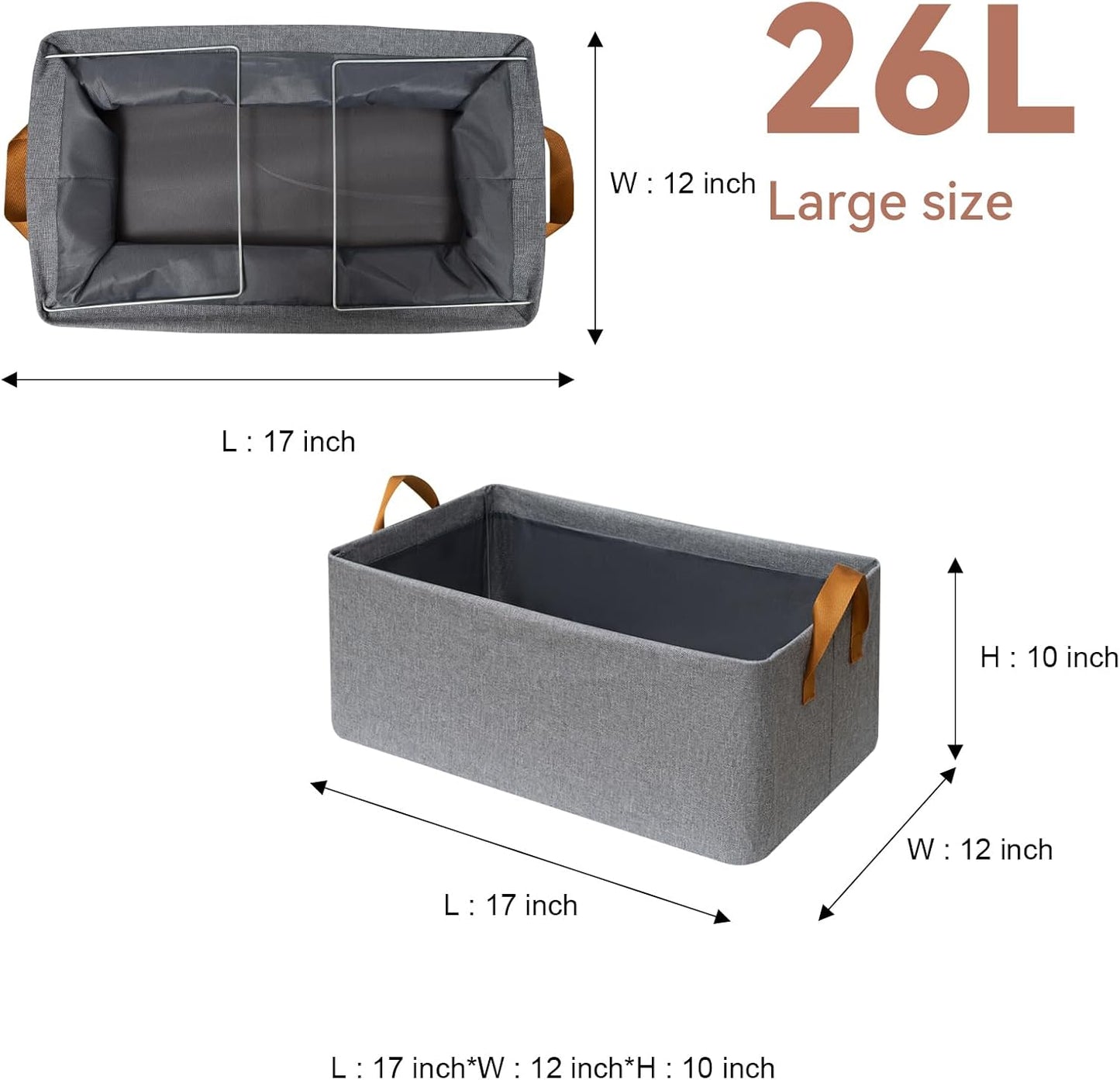 SNWDN 4 Pack Closet Cloth Storage Bins for Shelves,Large Storage Baskets for Shelves,Fabric Bins for Closet organization with Handles（Grey 17''L x 12''W x 10''H）