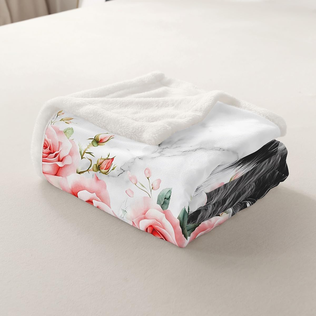 Erosebridal Highland Cow Flower Flannel Blanket Bull Cattle Sherpa Blanket Western Cowboy Funny Animal Throw Blanket Wildlife Farmhouse Cow Bed Blanket Rose Grey Marble Plush Blanket Throw 50"x60"