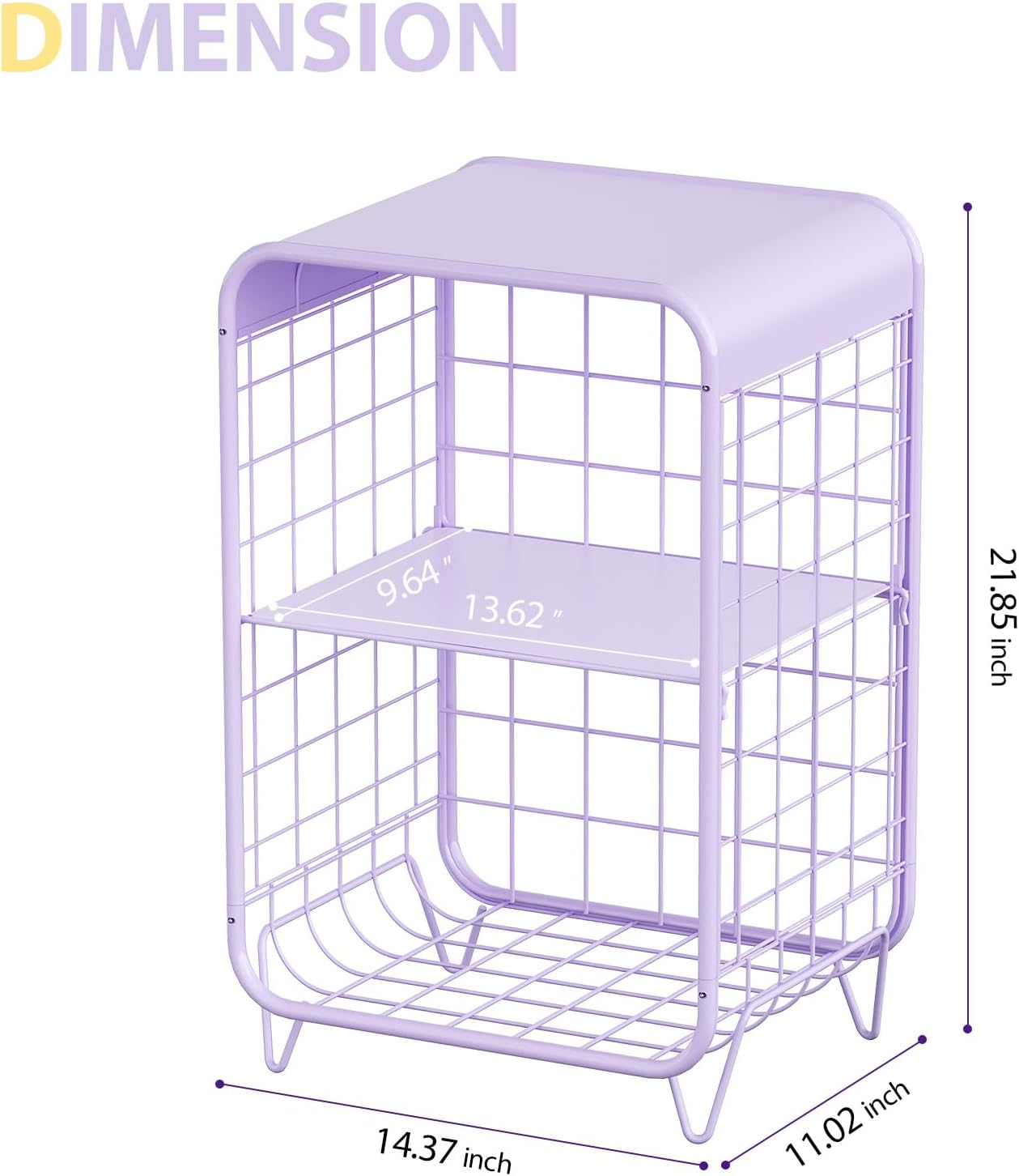 APEXCHASER Cute Kids Nightstand,Metal Side Table,3 Tier End Table with Storage,Vintage Bedside Table,Girls Bedroom Furniture,Coffee Table for Living Room,Bedroom,Dorm,Purple