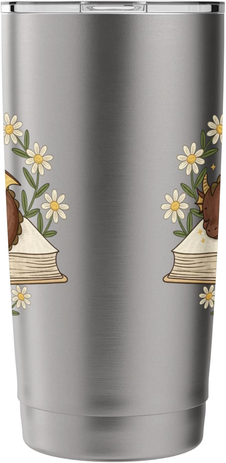 Sleeping Dragon On Book Reader Fantasy Lover Stainless Steel Insulated Tumbler