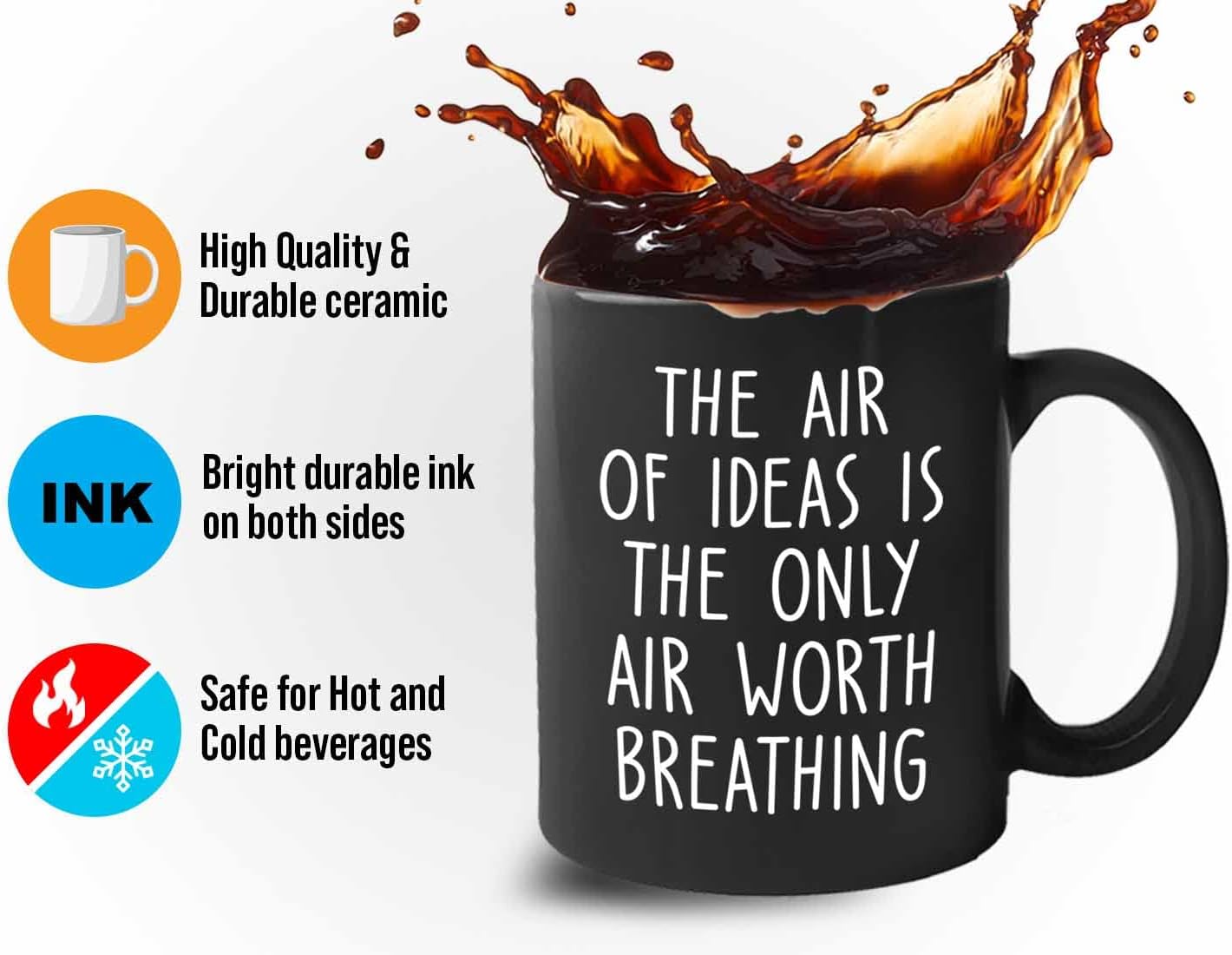 Bubble Hugs Writer Coffee Mug 11oz Black - The air of ideas is the only air worth breathing - Reading Book Lover for Bookworm Bibliophile Librarians Author Readers Bookish