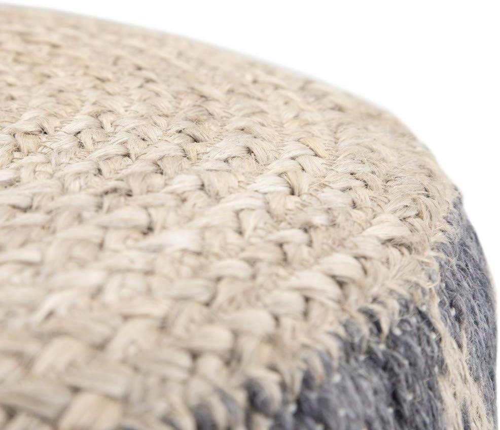 SIMPLIHOME Edgeley Round Pouf - 18 inch Wide Handwoven Jute and Cotton Ottoman in Grey and Natural, Boho-Style Footstool or Extra Seating for Living Room, Bedroom, or Kids Room, Assembled