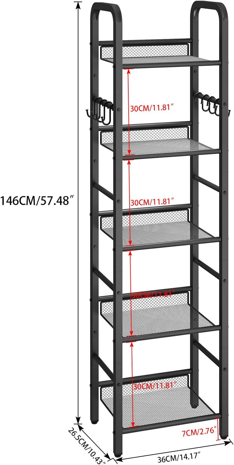 YMYNY 5 Tier Bookshelf, Freestanding Bookcase for Living Room, Bedroom, Home Office, Multi-Functional Storage Rack Organizer, Display Rack with Metal Frame, Rust Resistance, Black, UHBC055B
