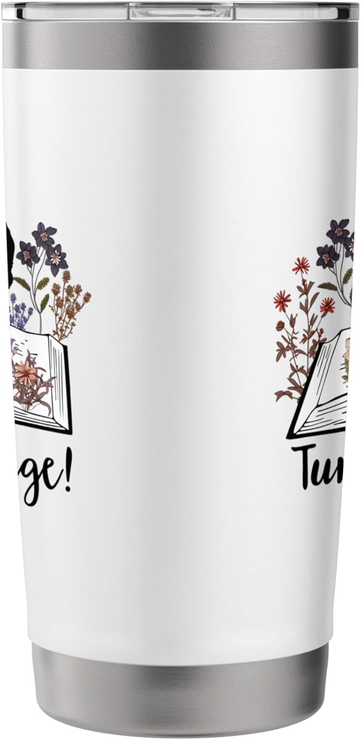 Turn the Page Books & Cats Black Cat Women Floral Book Lover Stainless Steel Insulated Tumbler