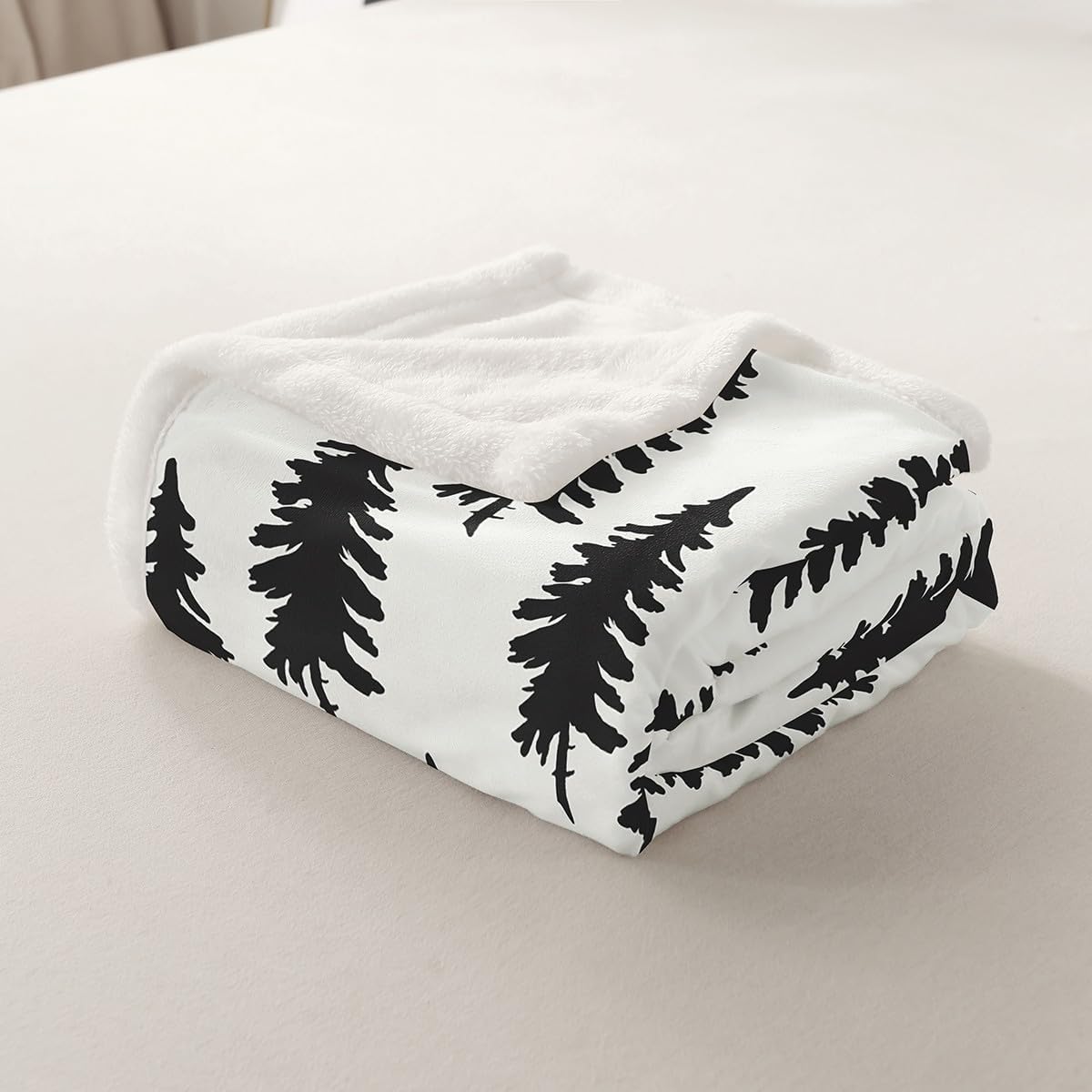 Christmas Pine Trees Print Decor Throw Blanket Black Plant White Hand Sketch Graffiti Bed Throws for Adult Bed Chair Sofa,Soft Lightweight Polyester Fleece Blanket, Throw Size (50 x 60 Inches)