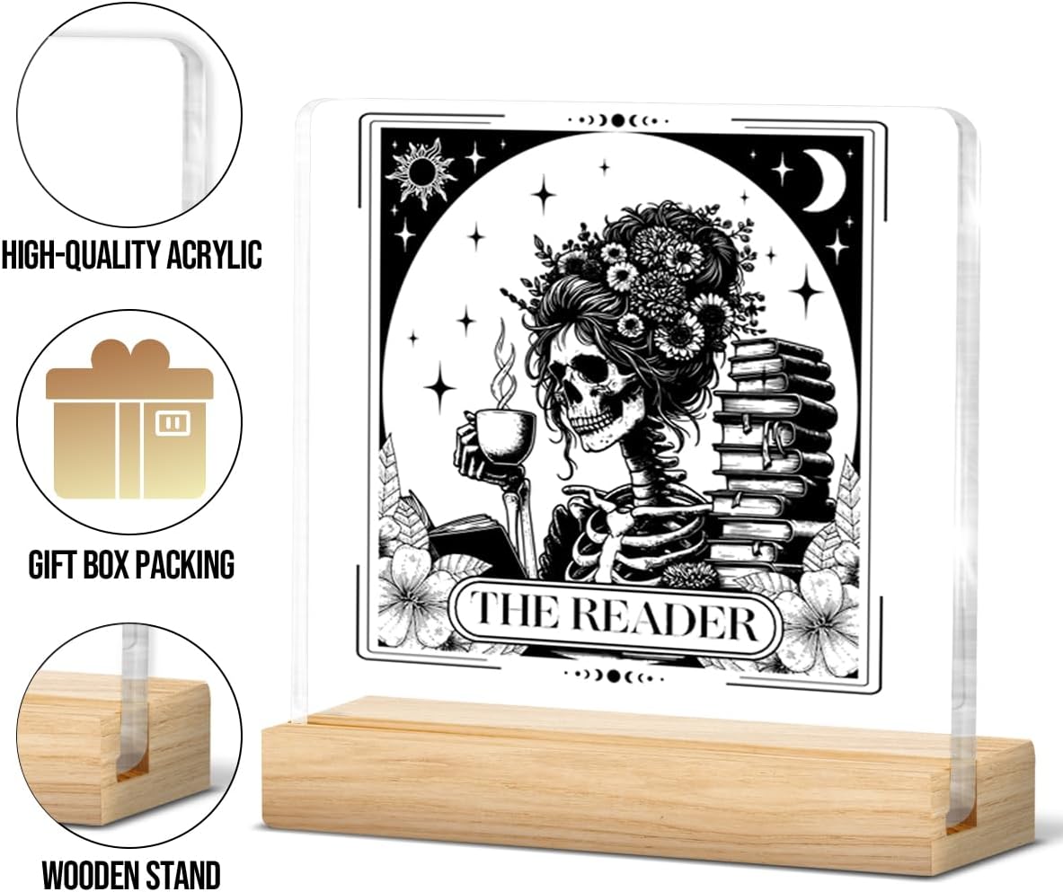 Reader Gifts for Women, Funny Gifts for Book Lovers Reading Lovers Bookworm Librarian, the Reader Tarot Card Acrylic Desk Sign Home Decor Reading Room Clear Desk Sign