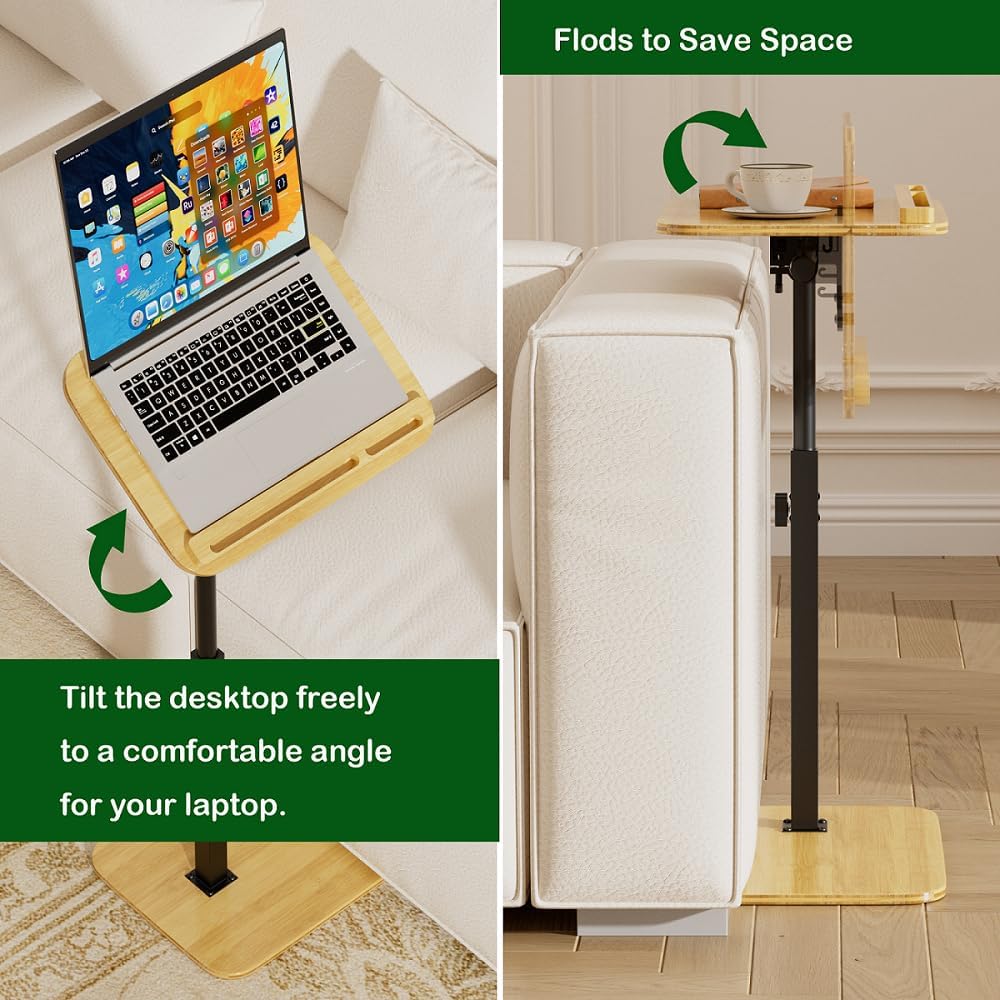 TV Tray Side Table for Couch - Set of 2 Adjustable Height Rotating C Table End Table Laptop Desk for Sofa, Perfect for Eating Working Reading, Fits Small Spaces