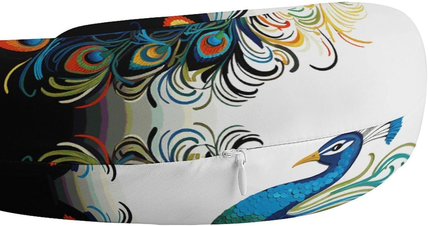 Peacock Pattern Neck Pillow Memory Foam U Shaped Pillows Portable Pillows for Shoulder Travel Head Support Pillow with Concealed Zipper for Airplane Car Home Office