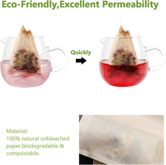 100Pcs Disposable Tea Bags for Loose Leaf Tea, 100% Natural Wood Pulp Paper Material, Empty Unbleached Filter Bags with Drawstring