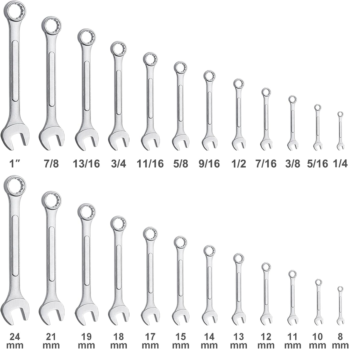 24-Piece All-Purpose Master Combination Wrench Set with Roll-up Pouch | SAE 1/4” to 1”, Metric 8mm to 24mm | Perfect for General Household, Garage, Auto Repairs, Car, Truck, Boat, and Travel Emergency