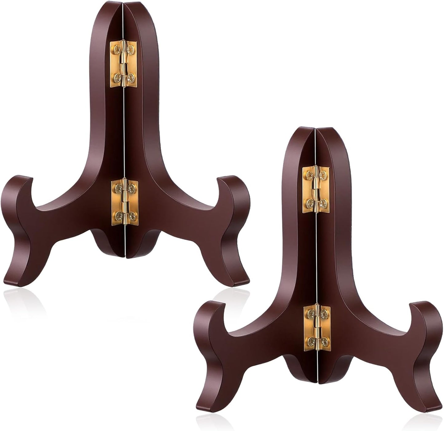 2 Pcs Wooden Plate Stands for Display, 4" Folding Decorative Plate Holder, Vintage Brown Picture Frame Stand, Small Book Stands for Display Picture Frame Book Dish Artwork Easels