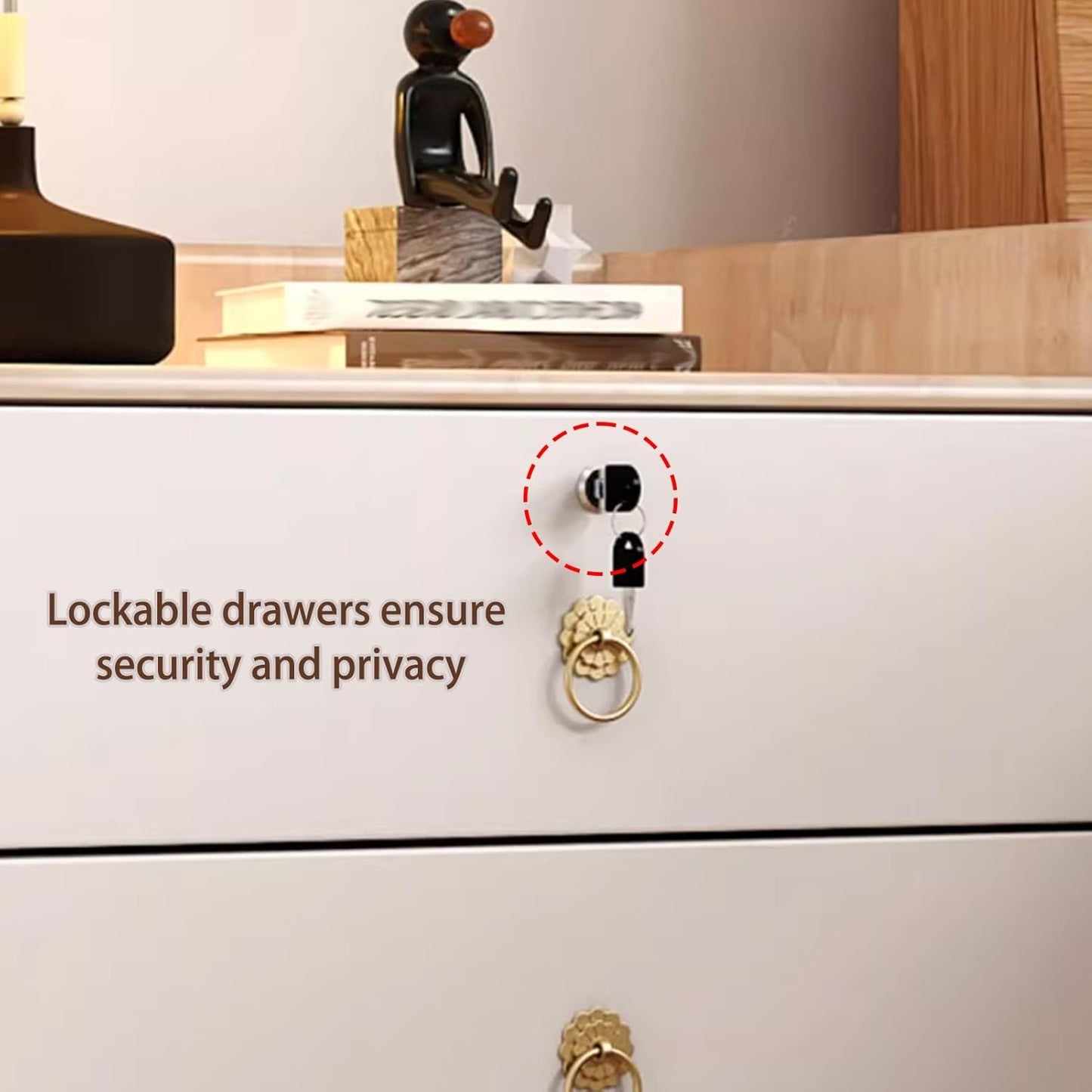 Wooden Nightstand, Bedside Table with 3 Drawers Lockable Mobile Bedside Desk Rounded Corner Design, File Cabine, for Bedroom Office Living Room(A,13.8in/35cm)