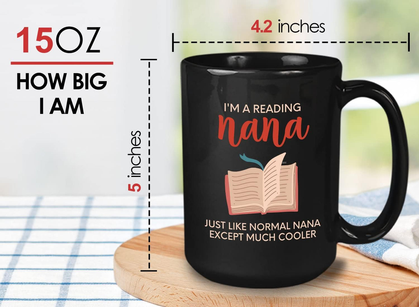 Bubble Hugs Book Lover Coffee Mug 15oz Black - Reading Nana - Reading Reader Grandma Old Lady Book Lover Bookish Novelist Librarian Writer