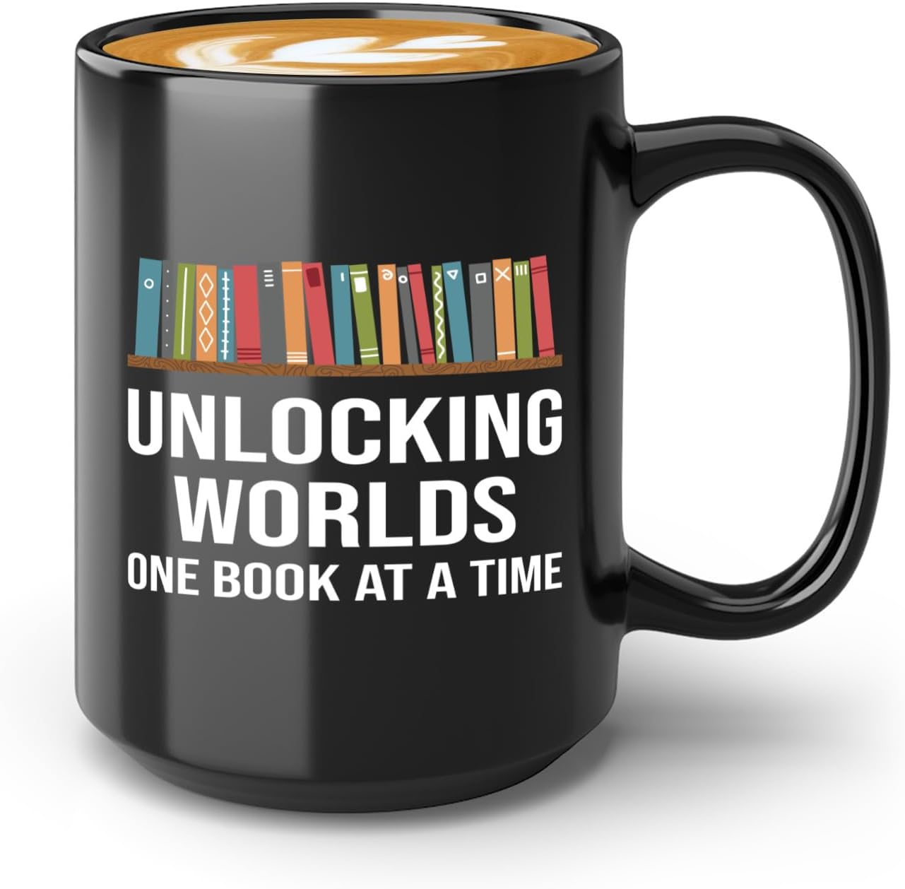 Book Lover Coffee Mug 15oz Black -Unlocking Worlds - Gift For Poets Bookish People Bibliophile Librarian Book Club Reader