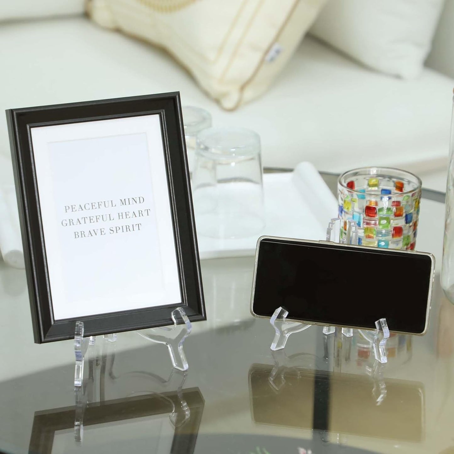 2 Pieces Plate Stand, 4.4/6.4 Inch Clear Acrylic Easels Display Stands, Plate Display Stands, Display Holder for Frame Picture Magazine Book CD Phone