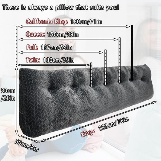 Velvet Triangular Wedge Pillow, Removable Cover Headboard Pillow for Daybed, Backrest Positioning Support Pillow Cushion Resting Reading (Light Gray, Queen(59 * 20 * 8in))