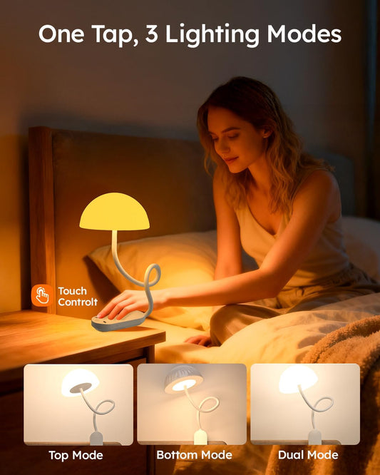 Rechargeable Clip On Lamp, Cordless Touch Control Desk Lamp with RGB Ambient Mode & 3000K–6000K Dimmable Book Reading Light, Portable Gooseneck Lamp Battery Operated Clamp On Table Bedside Headboard