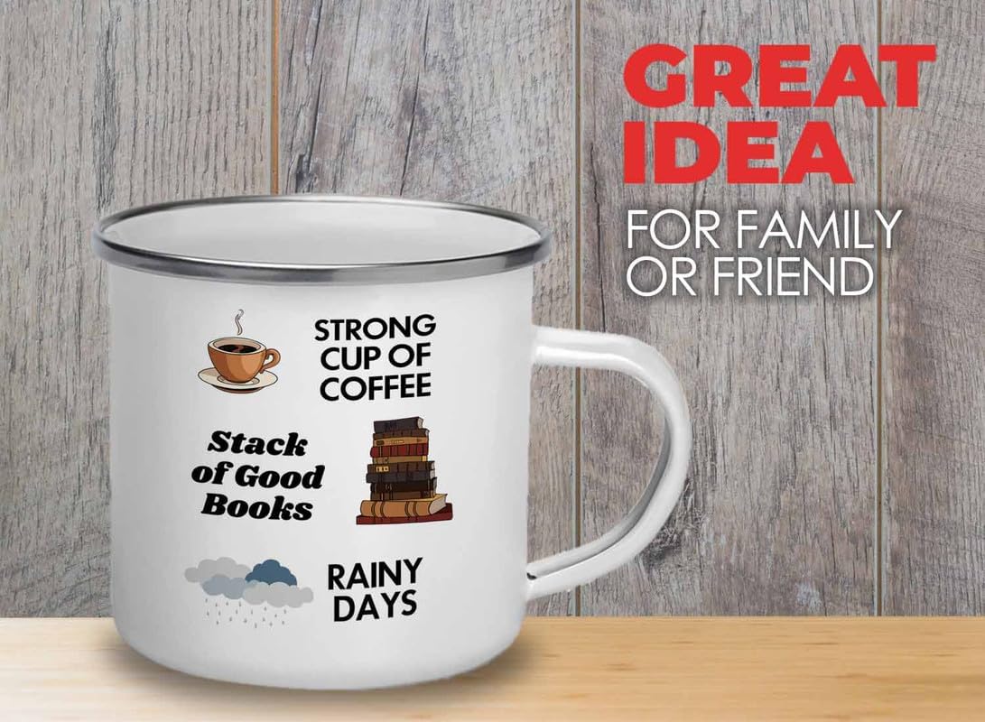 Reading Camper Mug 12oz - Coffee Book Rainy Days - Reader Gift Bookworm Owl Lover Cat Lover Book Lover Novelist Librarian Writer