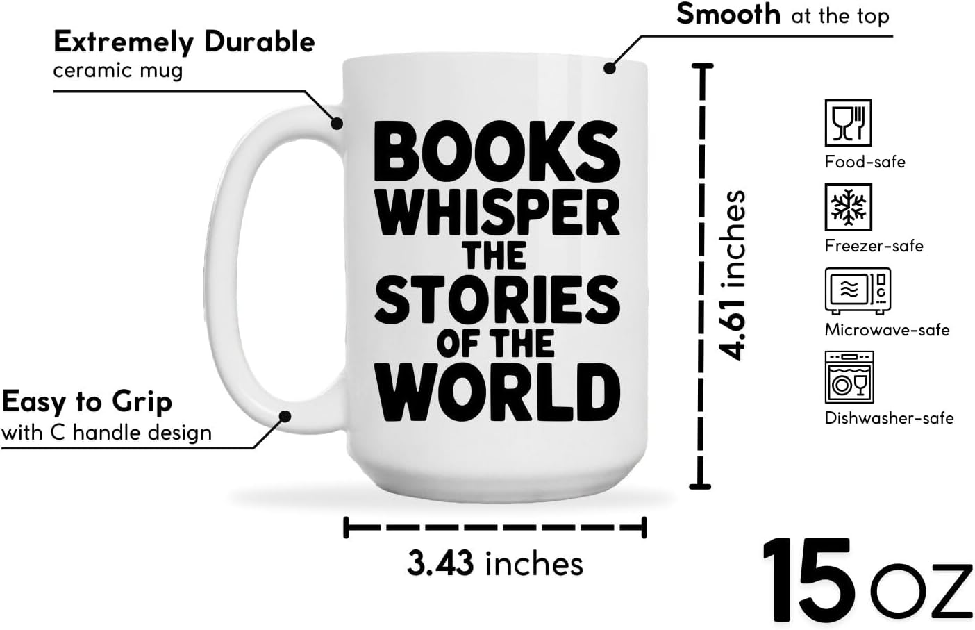 Reader Coffee Mug 15oz White -Books whisper - Gift for Reader Book Lover Funny Reading Readers Writers Women Bookish Club