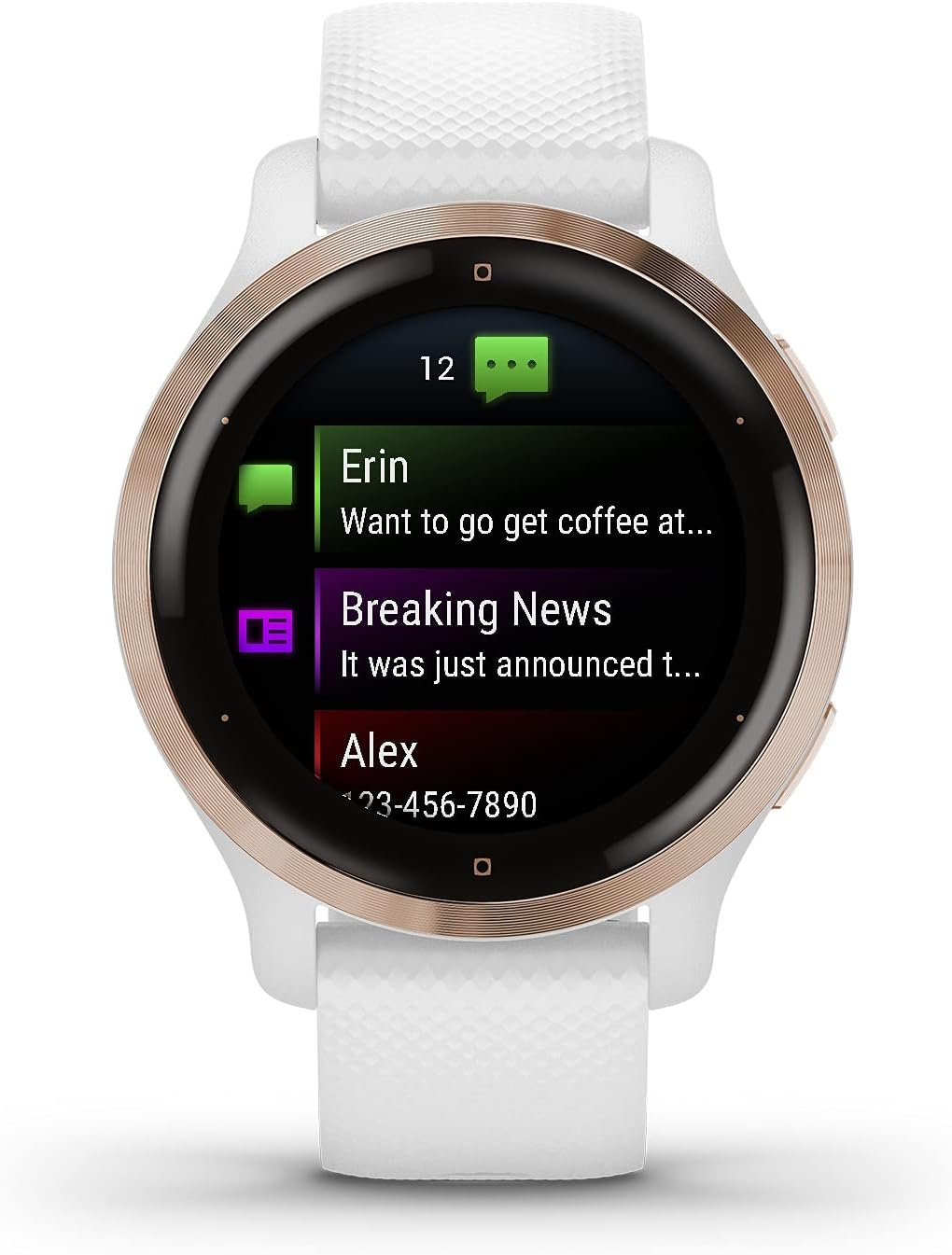 Garmin Venu 2S, Smaller-Sized GPS Smartwatch with Advanced Health Monitoring and Fitness Features, Rose Gold Bezel with White Case and Silicone Band, (010-02429-03)