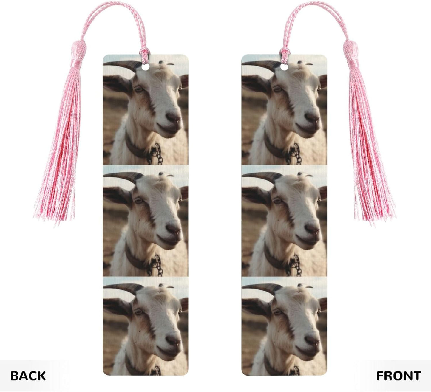 Goat on Hillside Bookmarks Gifts for Women Men, Wooden Bookmarks for Book Lovers, Vintage Book Marks Ornaments with Tassel, Unique Personalized Reading Page Markers Pink