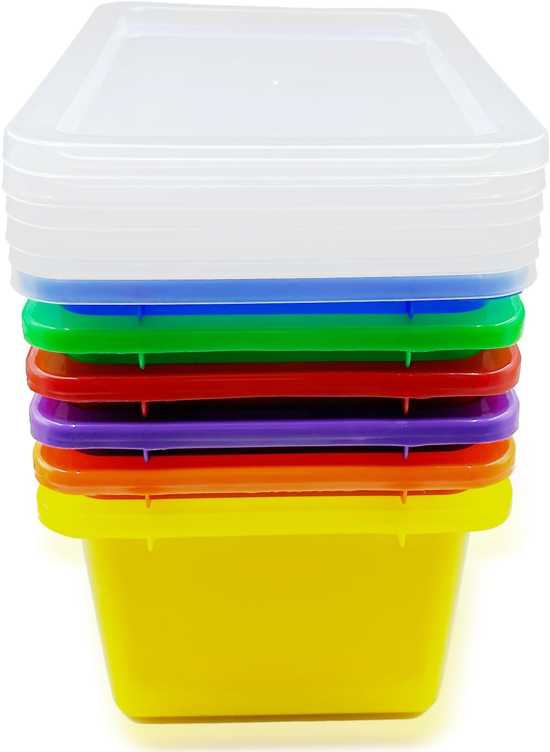 6 Pack Colored Bins with Lids, 5 Qt Plastic Cubby Bins Storage Bins Stackable Toy Bins Organizer for Classroom, Home
