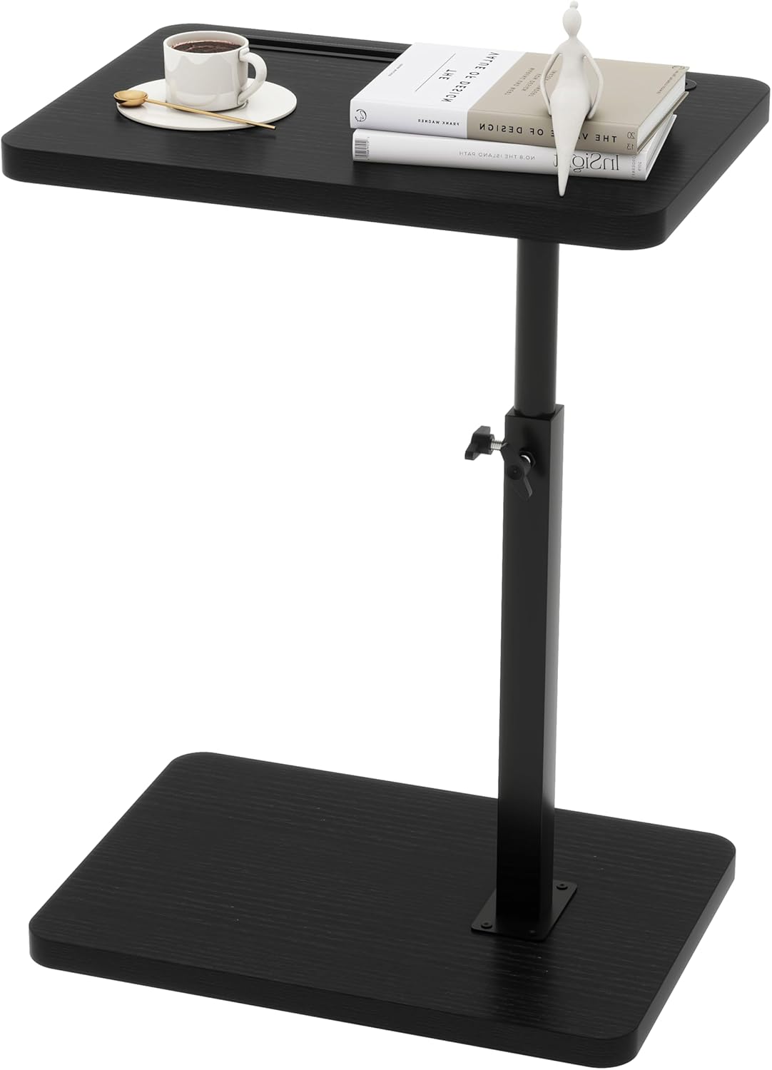 IBUYKE C Shaped Side Table, 360° Swivel Height Adjustable End Table for Small Spaces, with Phone & Tablet Slot, Modern Small Coffee Snack Table for Sofa/Bed, Black UTVT003B