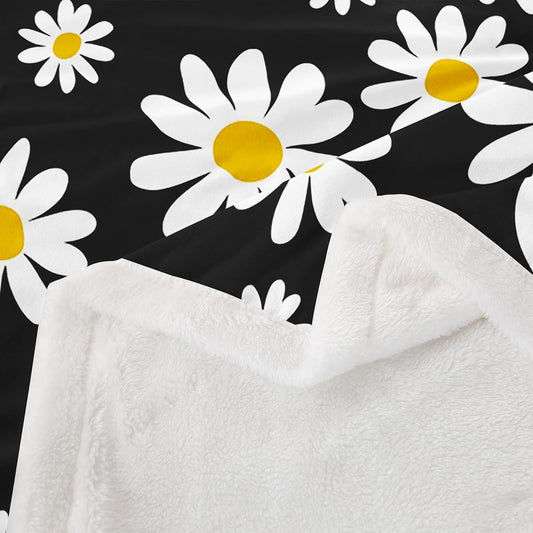 Feelyou Black Daisy Sherpa Blanket Plush Fuzzy Daisy Fleece Throw Blanket Boys Girls Floral Printed for Bed Couch Chair Living Room Botanical Bedroom Decor Throw 50"x60"