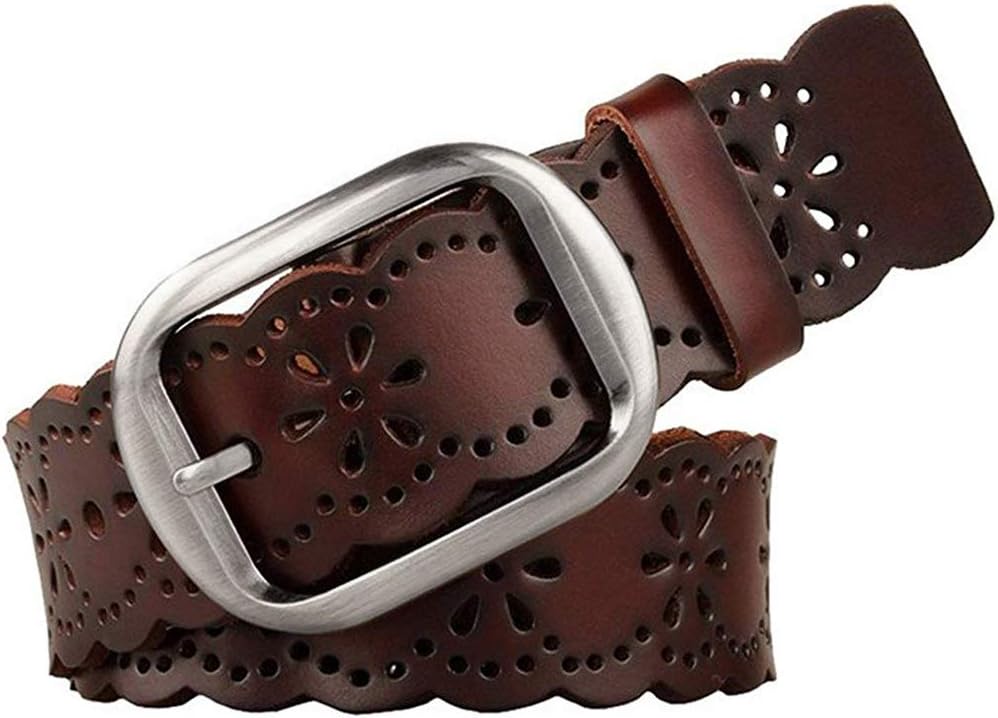 JASGOOD Women's Hollow Flower Genuine Leather Belt for Jeans Pants Wide Belt for Ladies