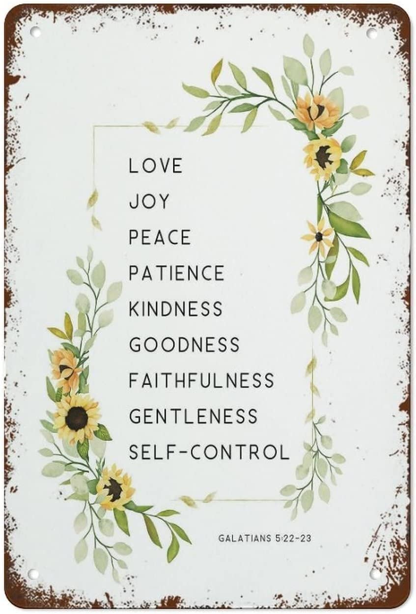 Fruit of The Spirit Bible Verse Metal Wall Art, Metal Signs for Decor Vintage Wall Decor, Vintage Tin Sign Posters Coffee Funky Decor, Bar Signs for Home Bar 8 x 12 Inches