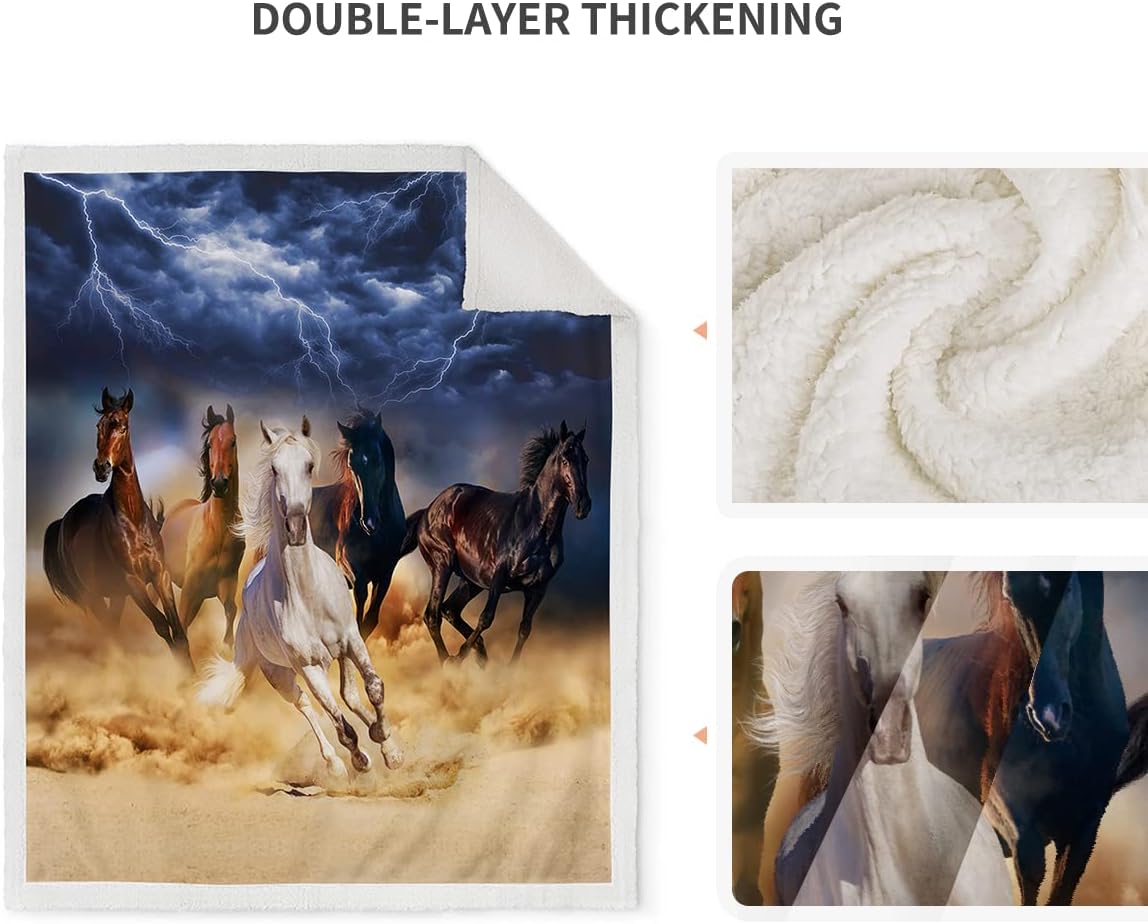 Jekeno Horse Blanket Gifts for Men - Super Soft Cozy Warm Sherpa Galloping Running Horses Throw for Girls Teens Kids Women Birthday Decorations Couch Chair Sofa Bed Office 50"x60"
