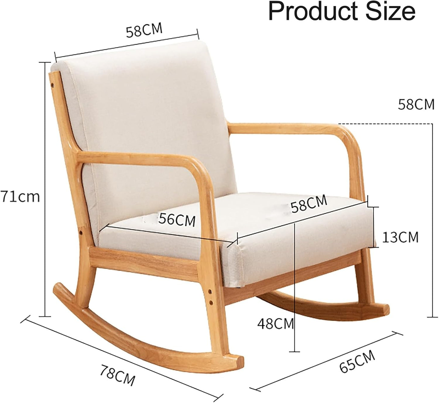 LSLYTQ Rocking Chair Nursery,Wooden Rocking Chairs,Upholstered Glider Chair with High Backrest Armchair Chair, Rocker Chairs for Living Room Bedroom Offices