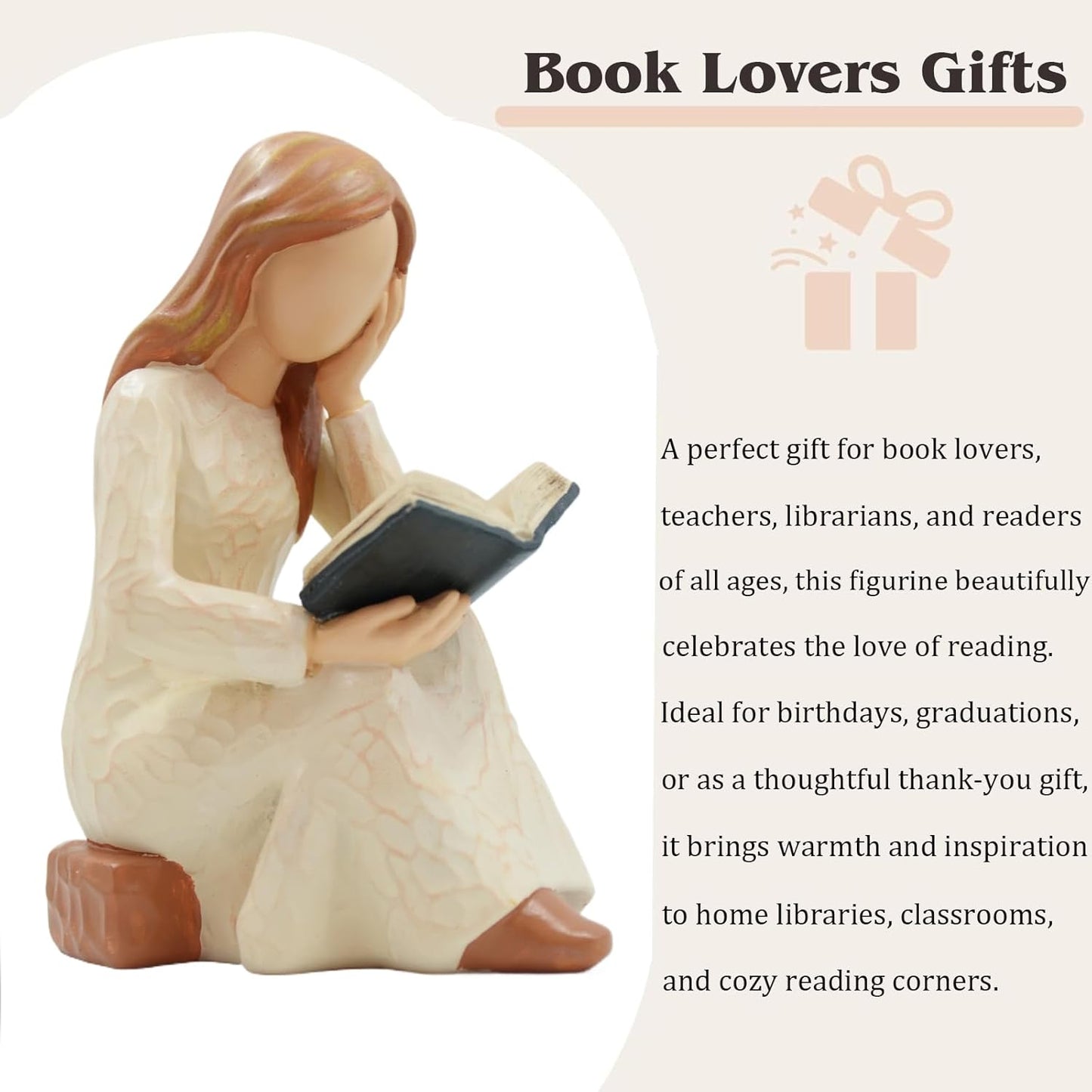 Book Lover Gifts for Women Figurine – Resin Reading Statue for Readers, Librarians, Students & Teachers, Bookshelf Home Decor, Book Accessories, Graduation, Christmas & Valentine’s Day Gift