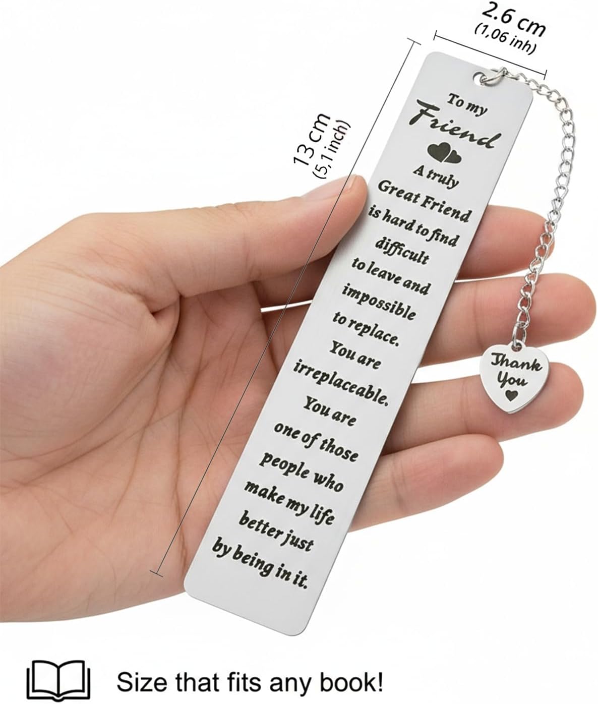 Bookmarks for Women – Best Friend Birthday Gifts for Women, Friendship Gifts, Inspirational Metal Bookmark with Chain & Heart Charm – Thoughtful Friendship Gift for Birthday, Thank You