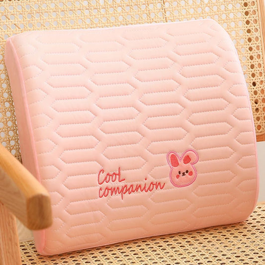 Summer Ice Silk Lumbar Pillow Office Chair Rest Back Cushion Home Reading Chair Waist Pillow Lumbar Support Cushion (30×31×11cm/11.8"×12.2"×4.33", Pink Rabbit)