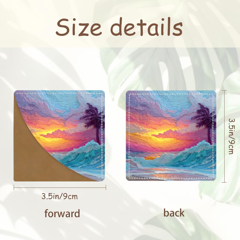 2PCS Leather Bookmarks 3.54 x 3.54 Inch Tropical Sunset Beach Design Reading Accessories for Books Journals Bibles Travel Diary Students Teachers and Book Lovers Gift
