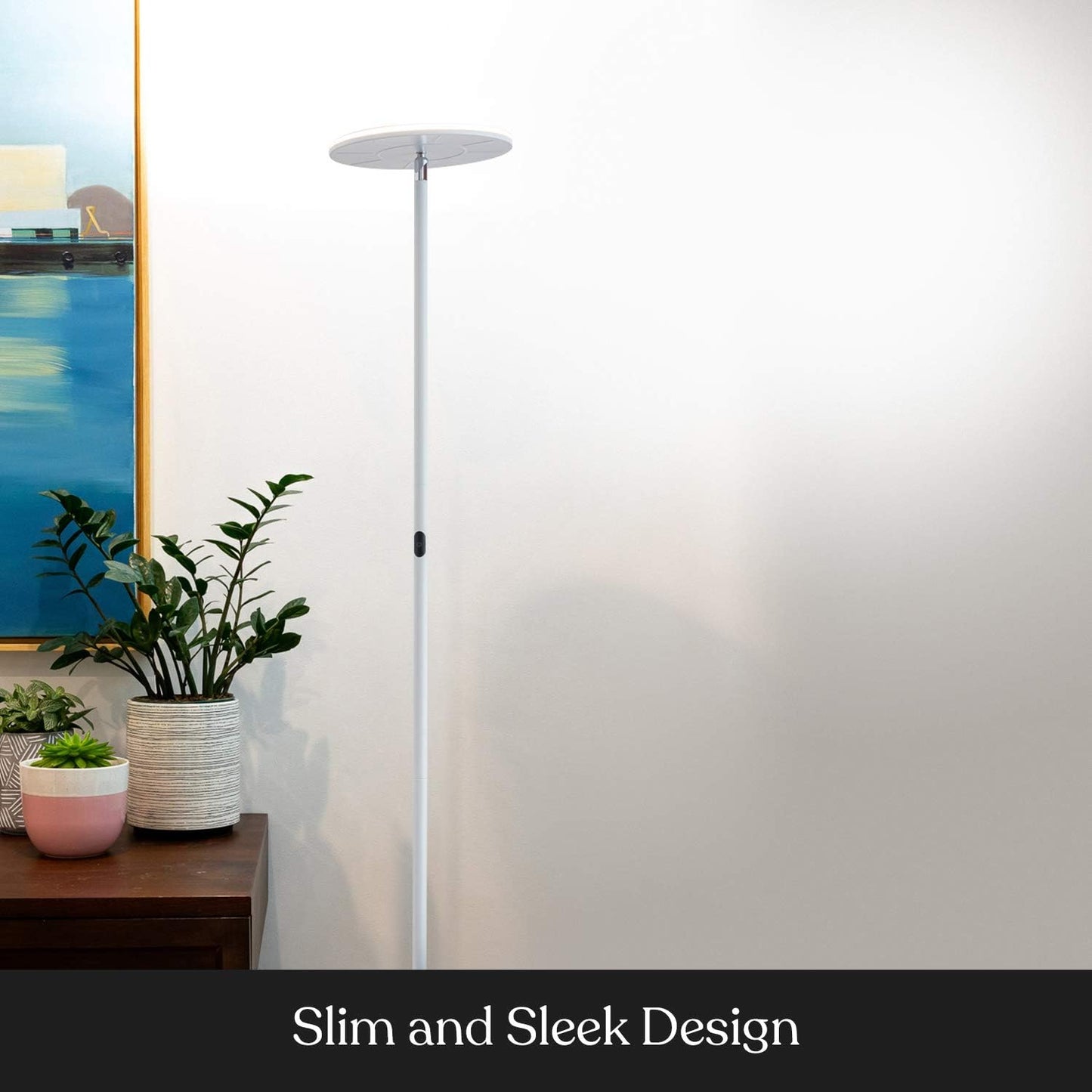Brightech Sky Flux Dimmable LED Floor Lamp – Super Bright Floor Lamp with 3 Light Modes for Living Room, Office – Torchiere Standing Touch-Lamp, Tall Torch Lamp for Bedroom & Reading - White