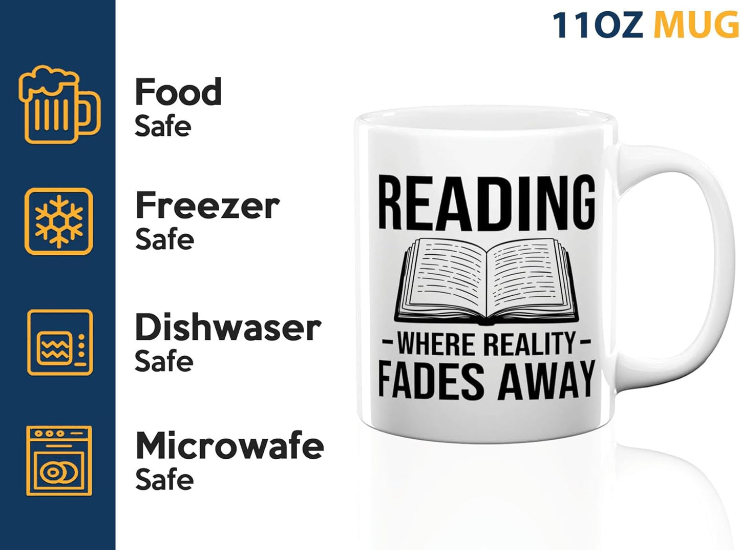 Book Lover Coffee Mug 11oz White -Reading Where Reality - Bookworm Literature Library Book Lover Reader Booked Editor Intellectual Studious