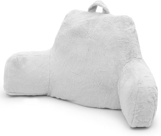 Reading Pillow, Back Support Pillow for Bed Sitting Up, Standard Bed Rest Pillow with Arms for Adults,Back Support Pillow for Couch and Chair, Bed Reading Pillow, White