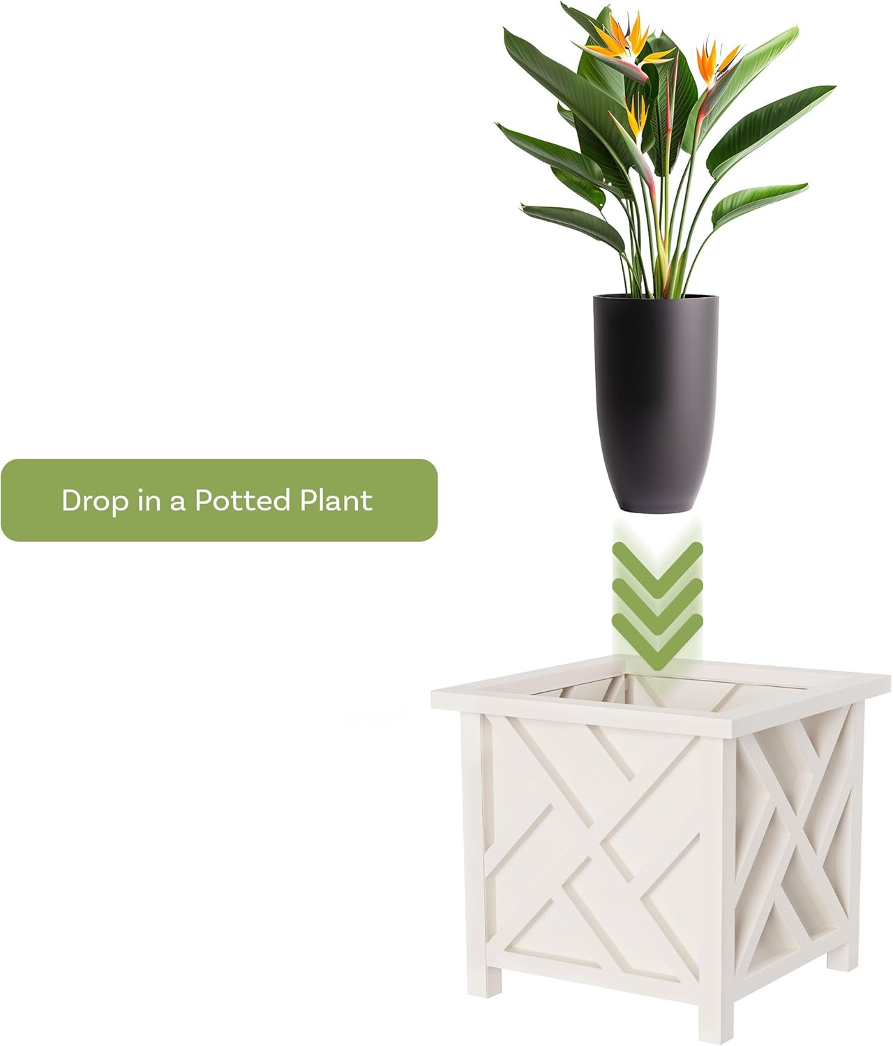 Lattice Design Outdoor Planter Box - 14.75” Square 13” Tall White Plant Pot - Decorative Plant Pots for Front Porch Decor - Flower Pots Outdoor Planters for Porch Patio or Garden Decor by Pure Garden