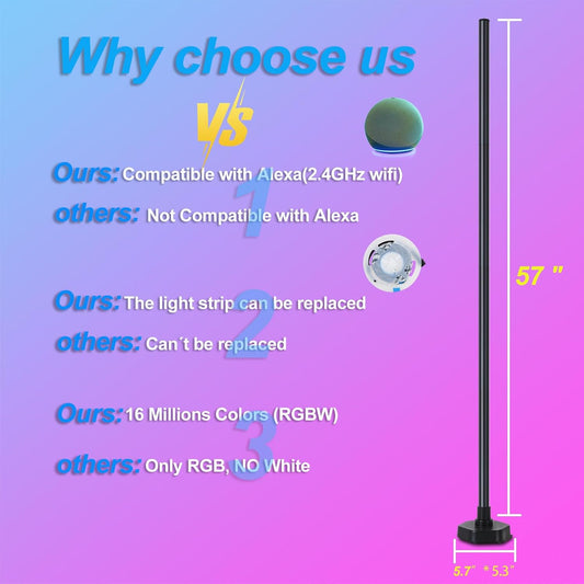 Led Floor Lamp, Corner Lamp Compatible with Alexa, RGB Corner Floor Lamp with Music Sync, 16 Million DIY Colors for Bedroom